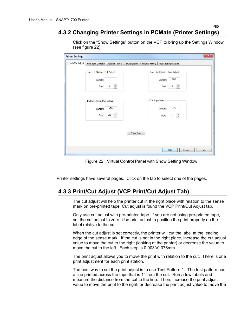 3 print/cut adjust (vcp print/cut adjust tab) | Avery Dennison SNAP 700 User Manual | Page 45 / 153