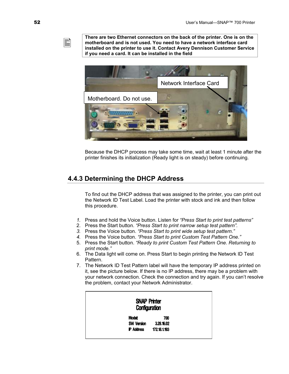 3 determining the dhcp address | Avery Dennison SNAP 700 User Manual | Page 52 / 153