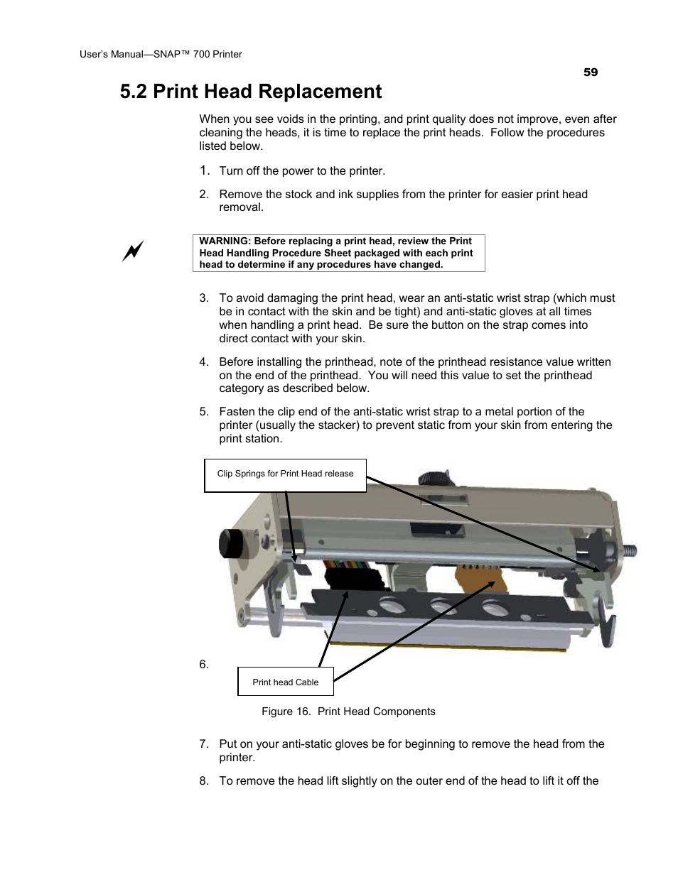 2 print head replacement | Avery Dennison SNAP 700 User Manual | Page 59 / 153