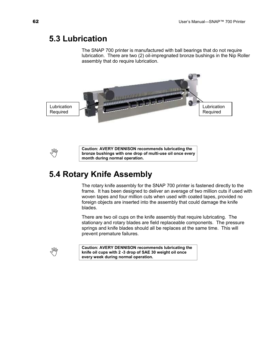 3 lubrication, 4 rotary knife assembly | Avery Dennison SNAP 700 User Manual | Page 62 / 153