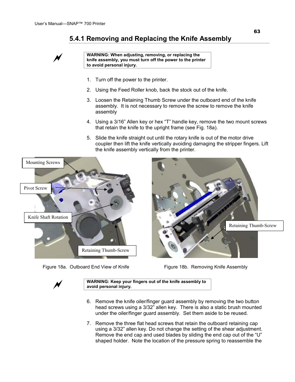 1 removing and replacing the knife assembly | Avery Dennison SNAP 700 User Manual | Page 63 / 153