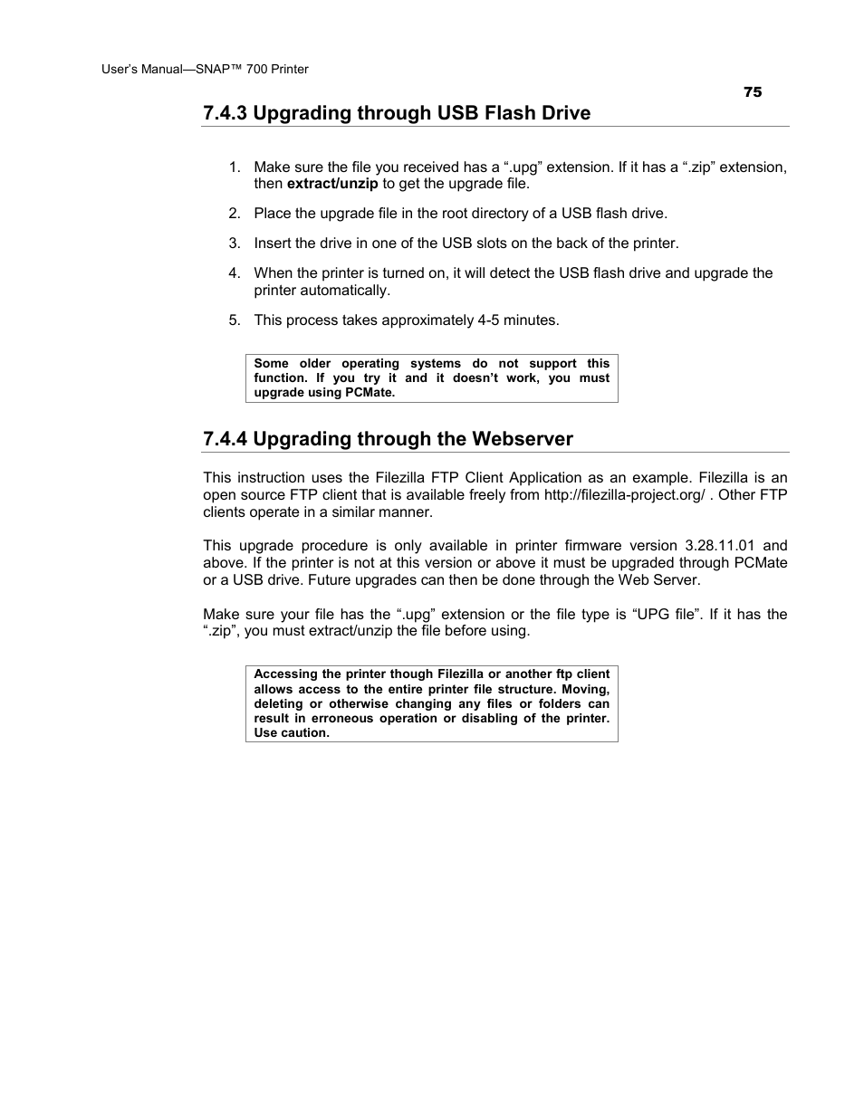 3 upgrading through usb flash drive, 4 upgrading through the webserver | Avery Dennison SNAP 700 User Manual | Page 75 / 153