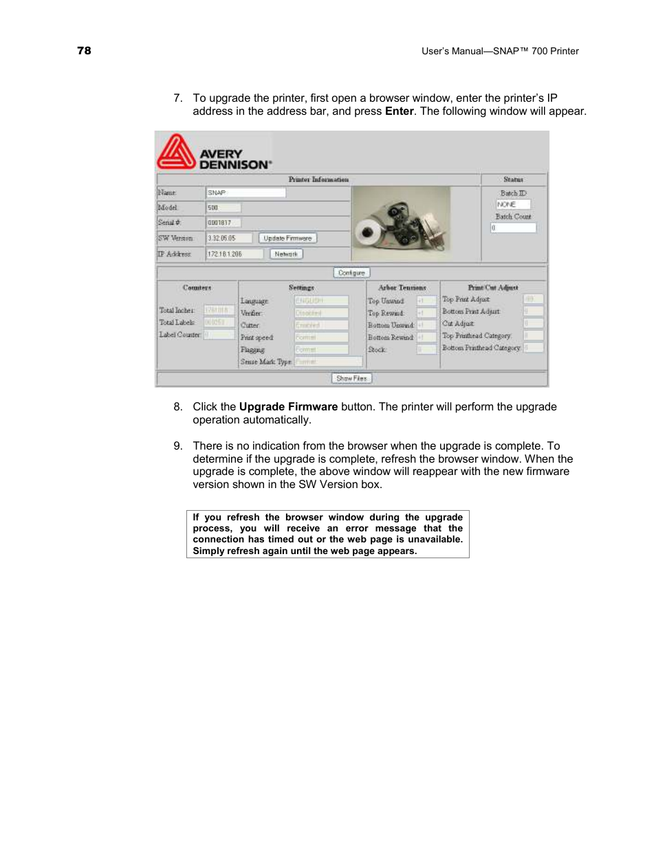 Avery Dennison SNAP 700 User Manual | Page 78 / 153