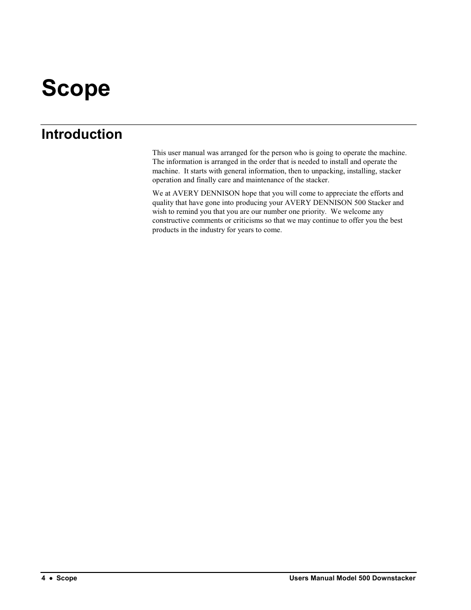 Scope, Introduction | Avery Dennison SNAP 700 Stacker User Manual | Page 4 / 26