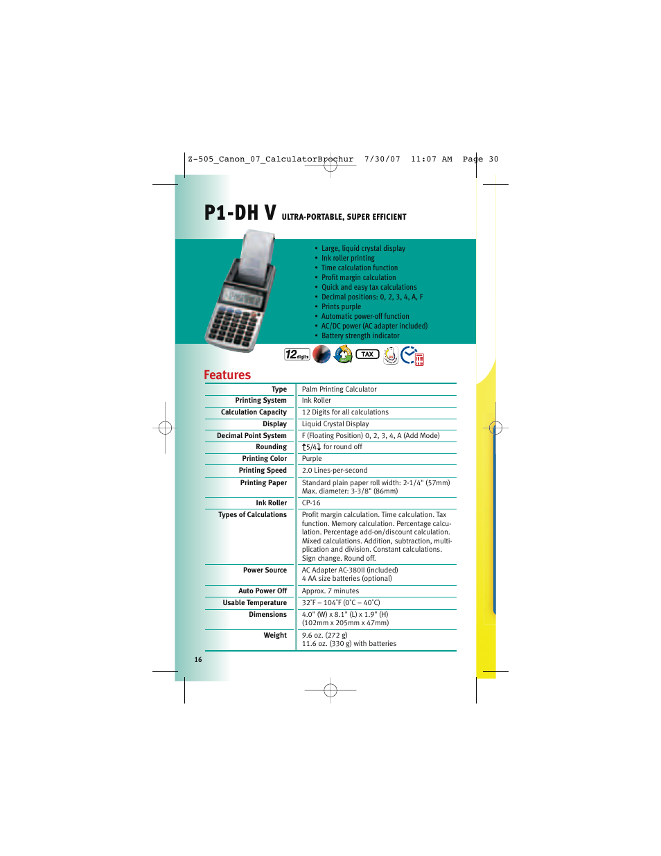 P1-dh v, Features | Canon Z-505 User Manual | Page 15 / 66