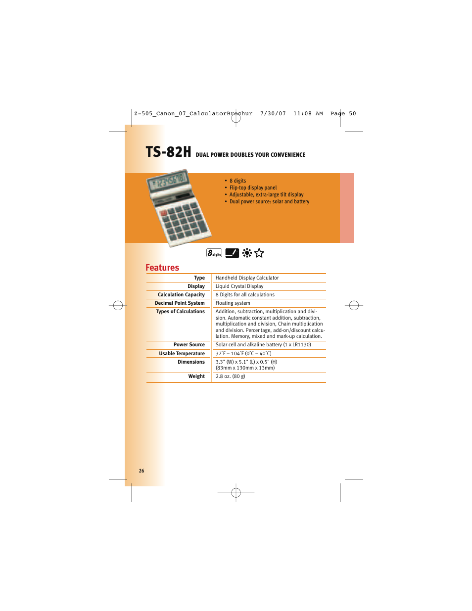 Ts-82h, Features | Canon Z-505 User Manual | Page 25 / 66