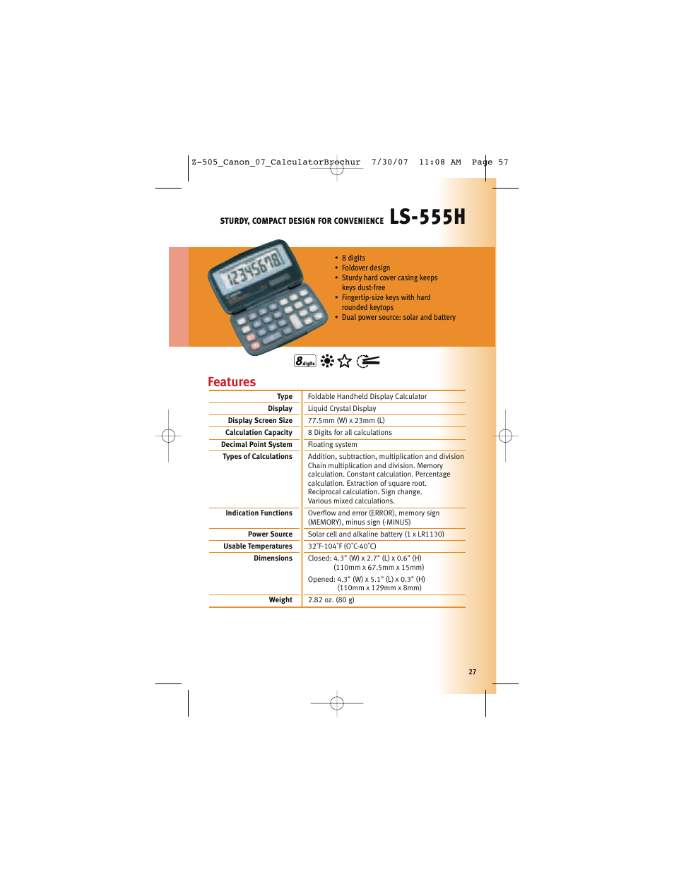 Ls-555h, Features | Canon Z-505 User Manual | Page 26 / 66