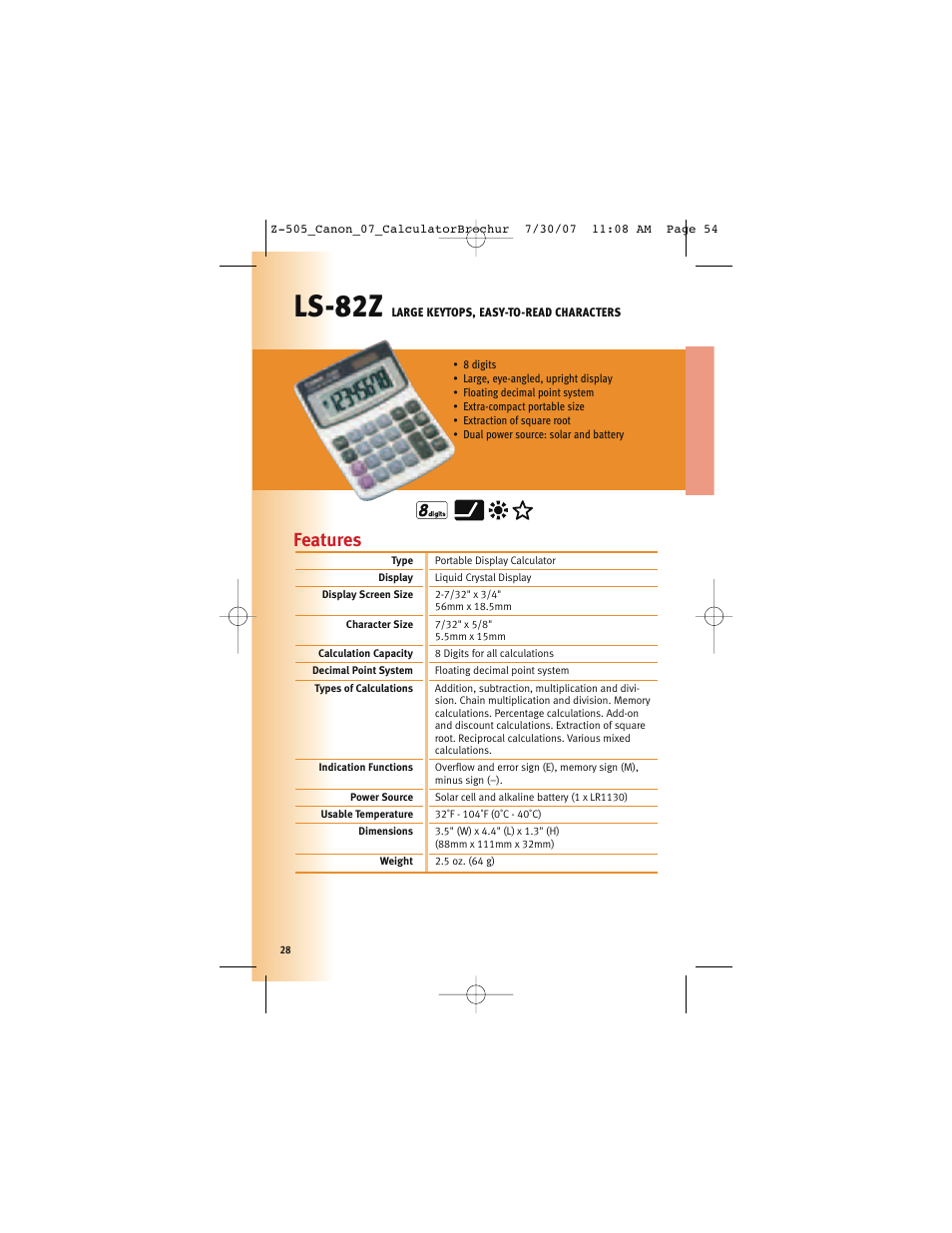 Ls-82z, Features | Canon Z-505 User Manual | Page 27 / 66