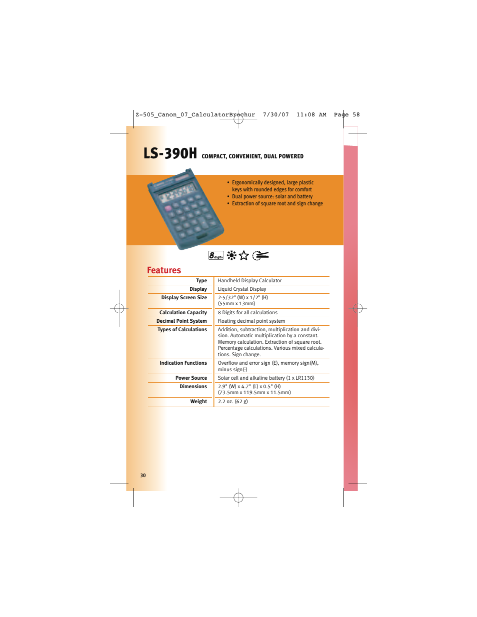 Ls-390h, Features | Canon Z-505 User Manual | Page 29 / 66