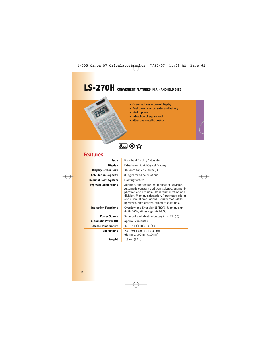 Ls-270h, Features | Canon Z-505 User Manual | Page 31 / 66