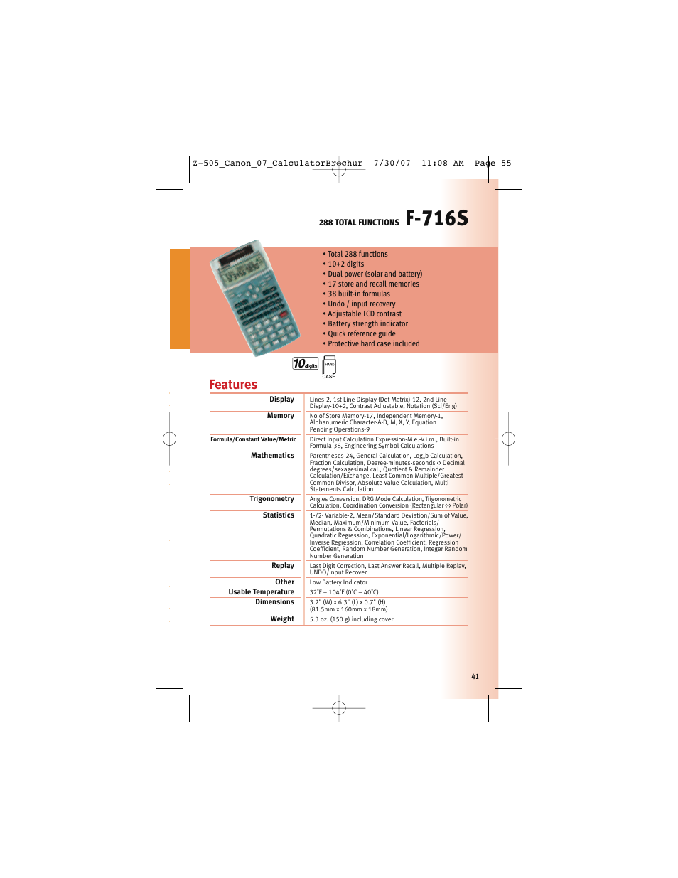 F-716s, Features | Canon Z-505 User Manual | Page 40 / 66