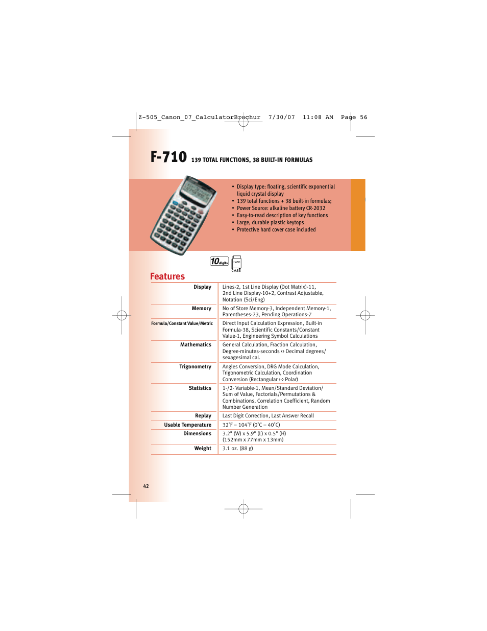 F-710, Features | Canon Z-505 User Manual | Page 41 / 66