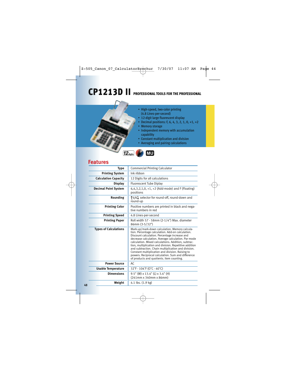 Cp1213d ii, Features | Canon Z-505 User Manual | Page 47 / 66