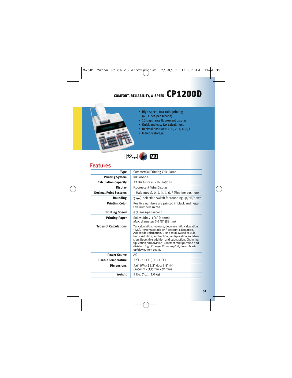 Cp1200d, Features | Canon Z-505 User Manual | Page 50 / 66