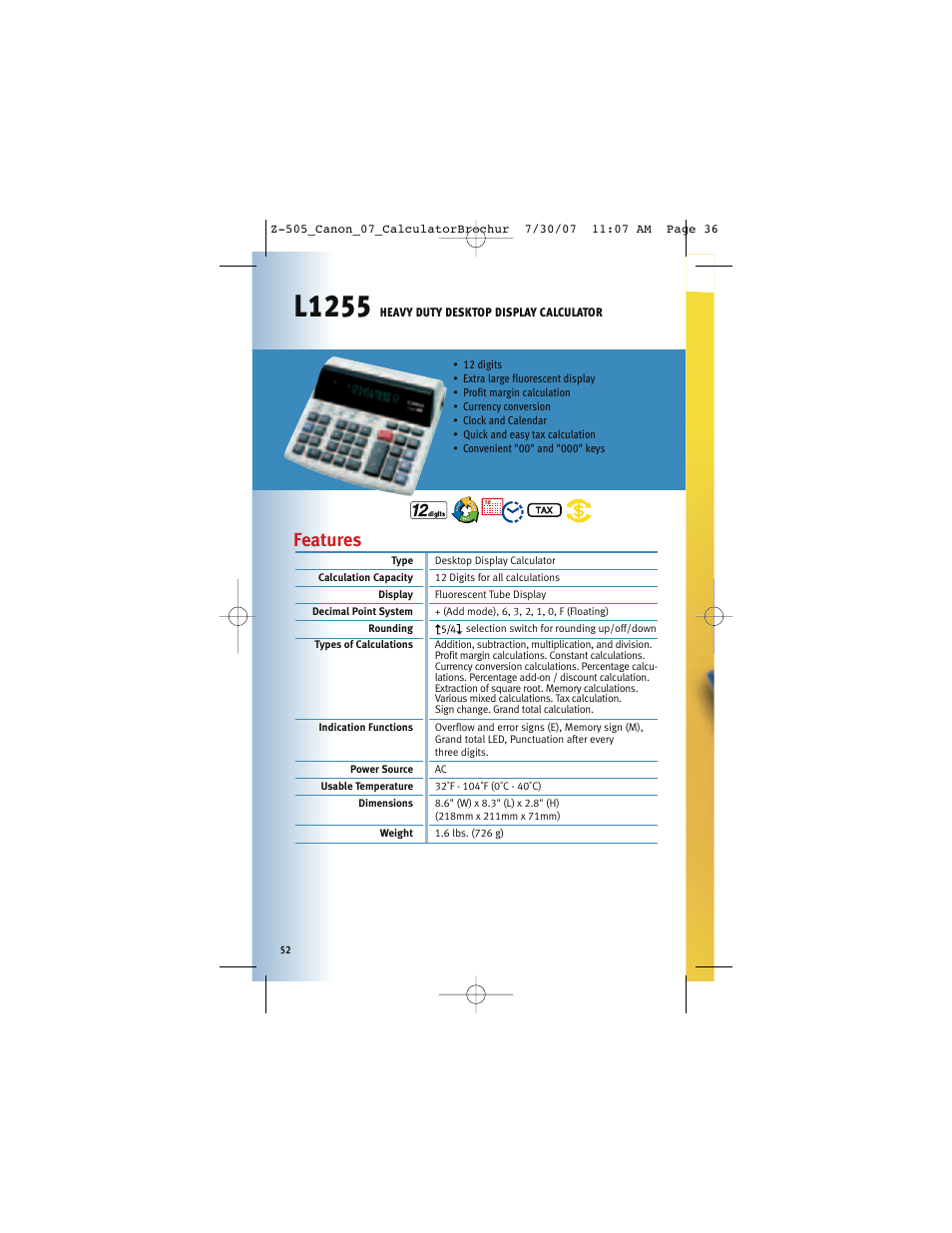 L1255, Features | Canon Z-505 User Manual | Page 51 / 66