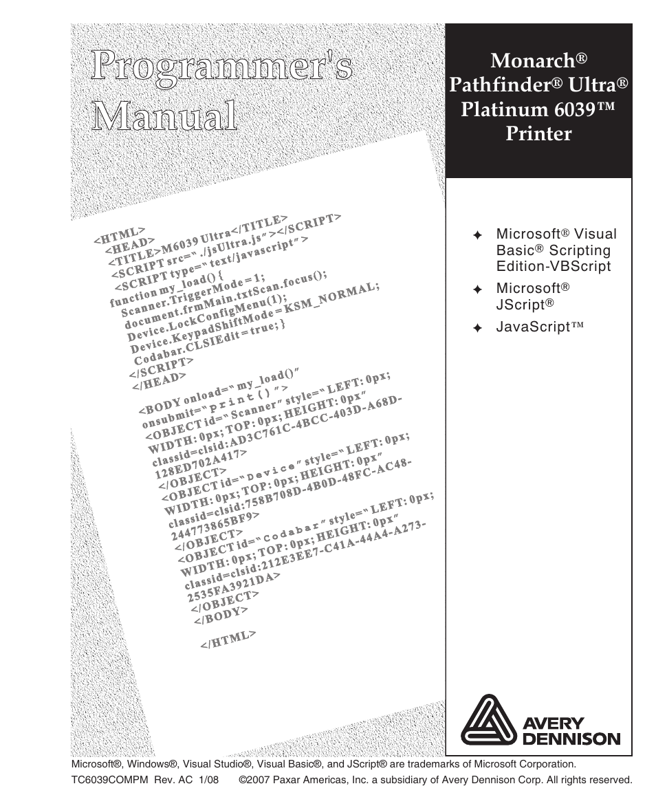 Avery Dennison Platinum 6039 JavaScript User Manual | 94 pages