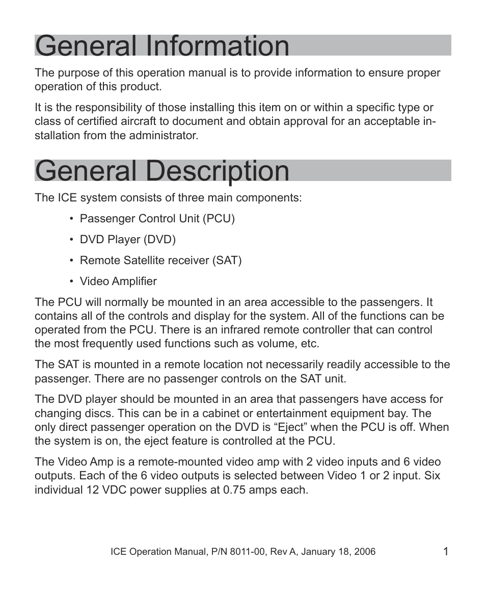 General information, General description | Avionics Innovations ICE PCU (Passenger Control Unit) Operation Manual User Manual | Page 3 / 14