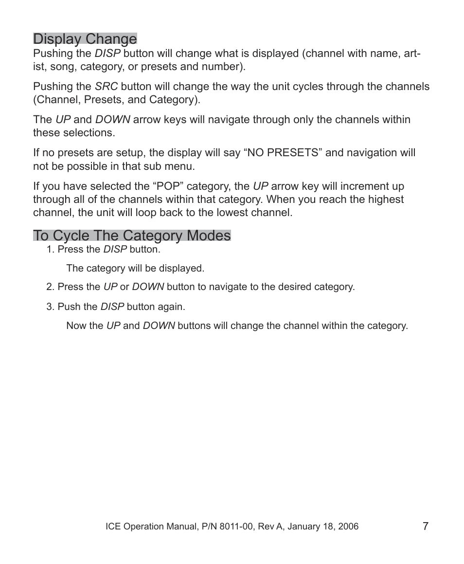 Display change | Avionics Innovations ICE PCU (Passenger Control Unit) Operation Manual User Manual | Page 9 / 14