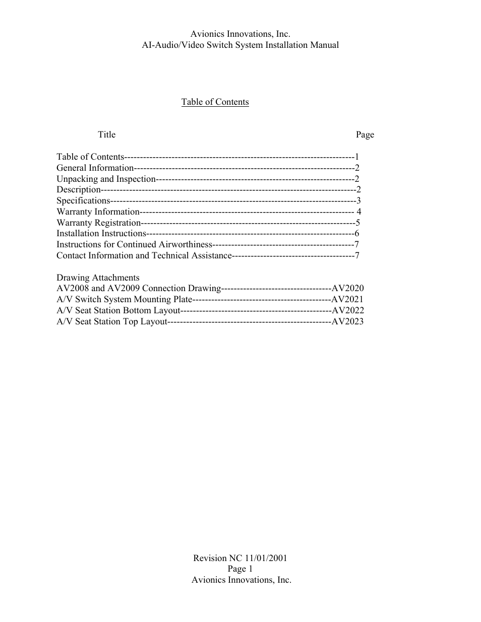 Avionics Innovations AVS (Audio/Video Switch System) User Manual | Page 2 / 14