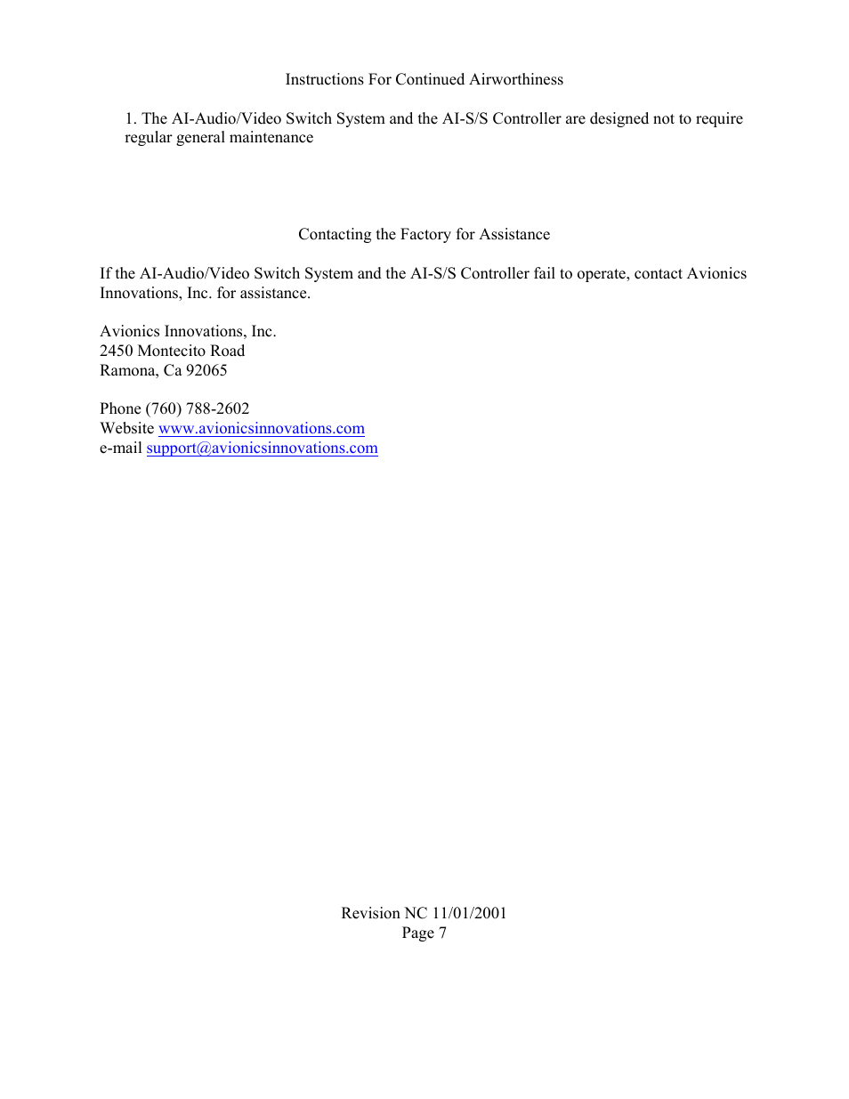 Avionics Innovations AVS (Audio/Video Switch System) User Manual | Page 8 / 14
