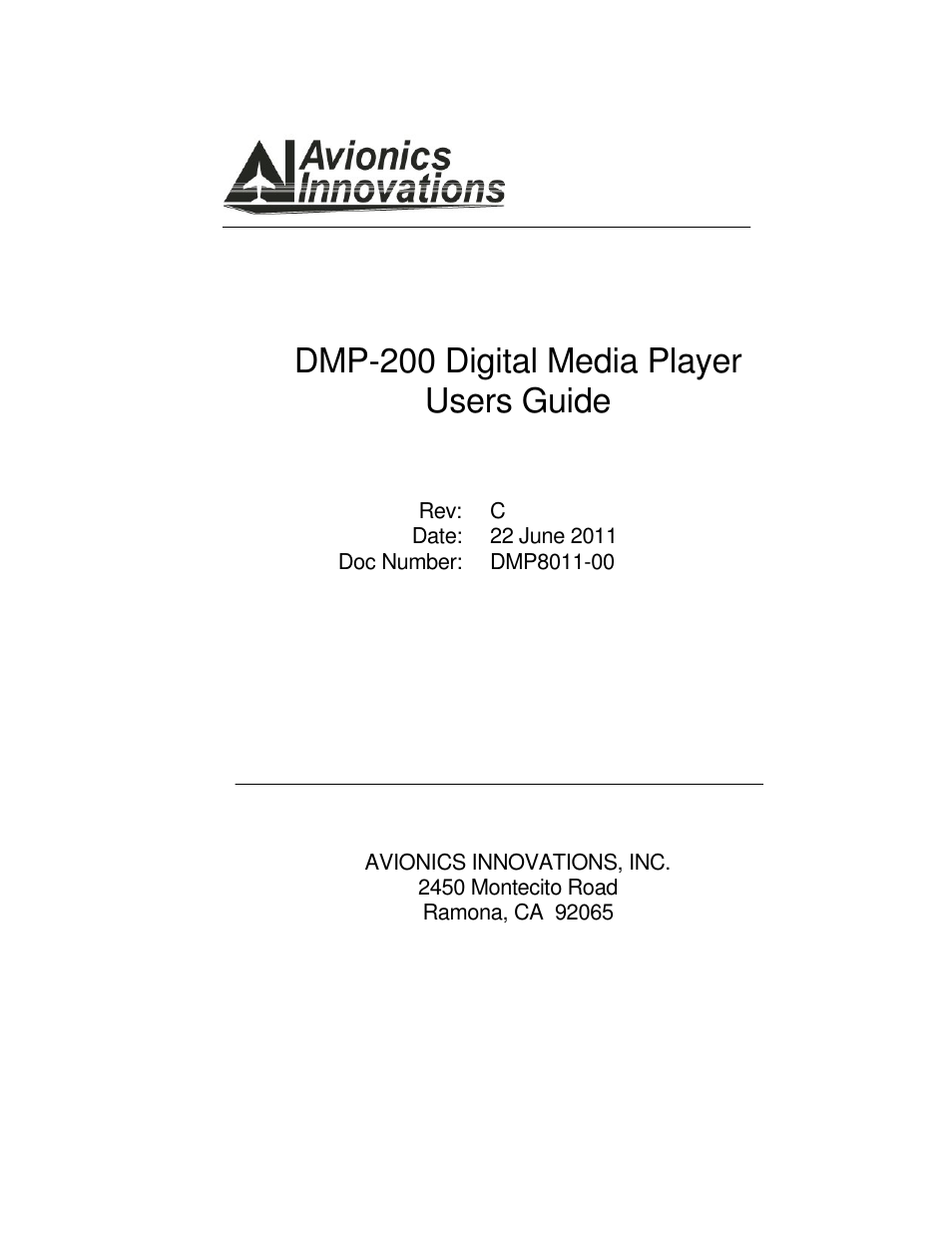 Avionics Innovations DMP-200 (MP3 Player) Operation Manual User Manual | 24 pages