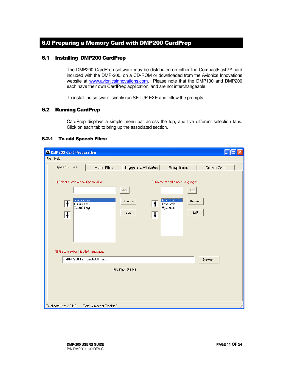 Avionics Innovations DMP-200 (MP3 Player) Operation Manual User Manual | Page 11 / 24