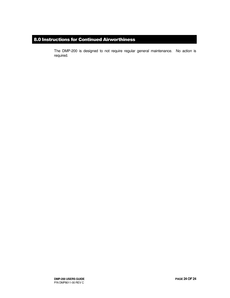 0 instructions for continued airworthiness | Avionics Innovations DMP-200 (MP3 Player) Operation Manual User Manual | Page 24 / 24