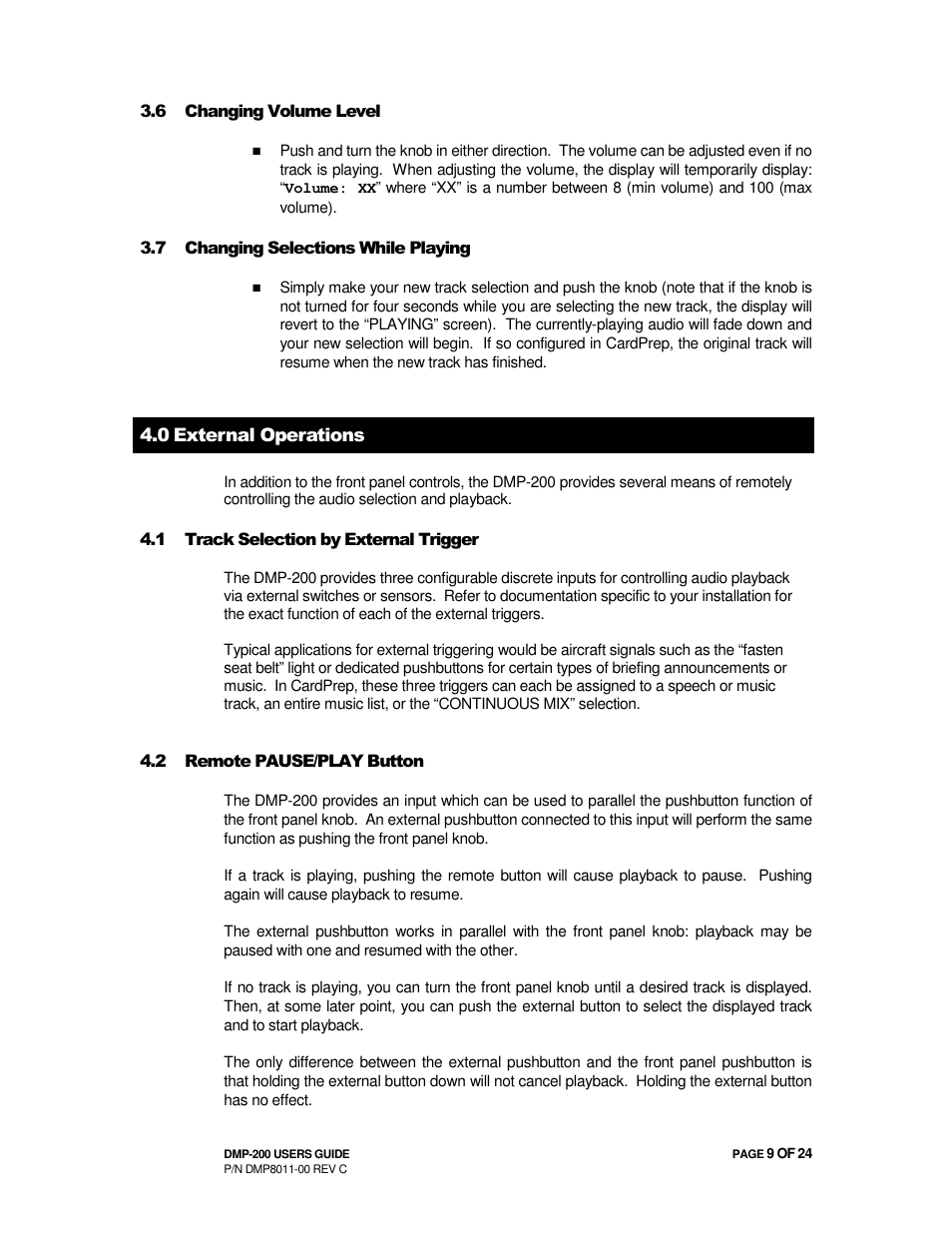 Avionics Innovations DMP-200 (MP3 Player) Operation Manual User Manual | Page 9 / 24