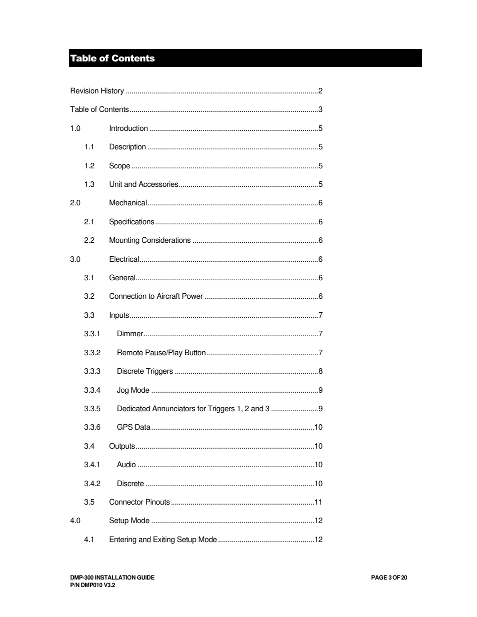 Avionics Innovations DMP-300 (MP3 Player) Installation Manual User Manual | Page 3 / 20