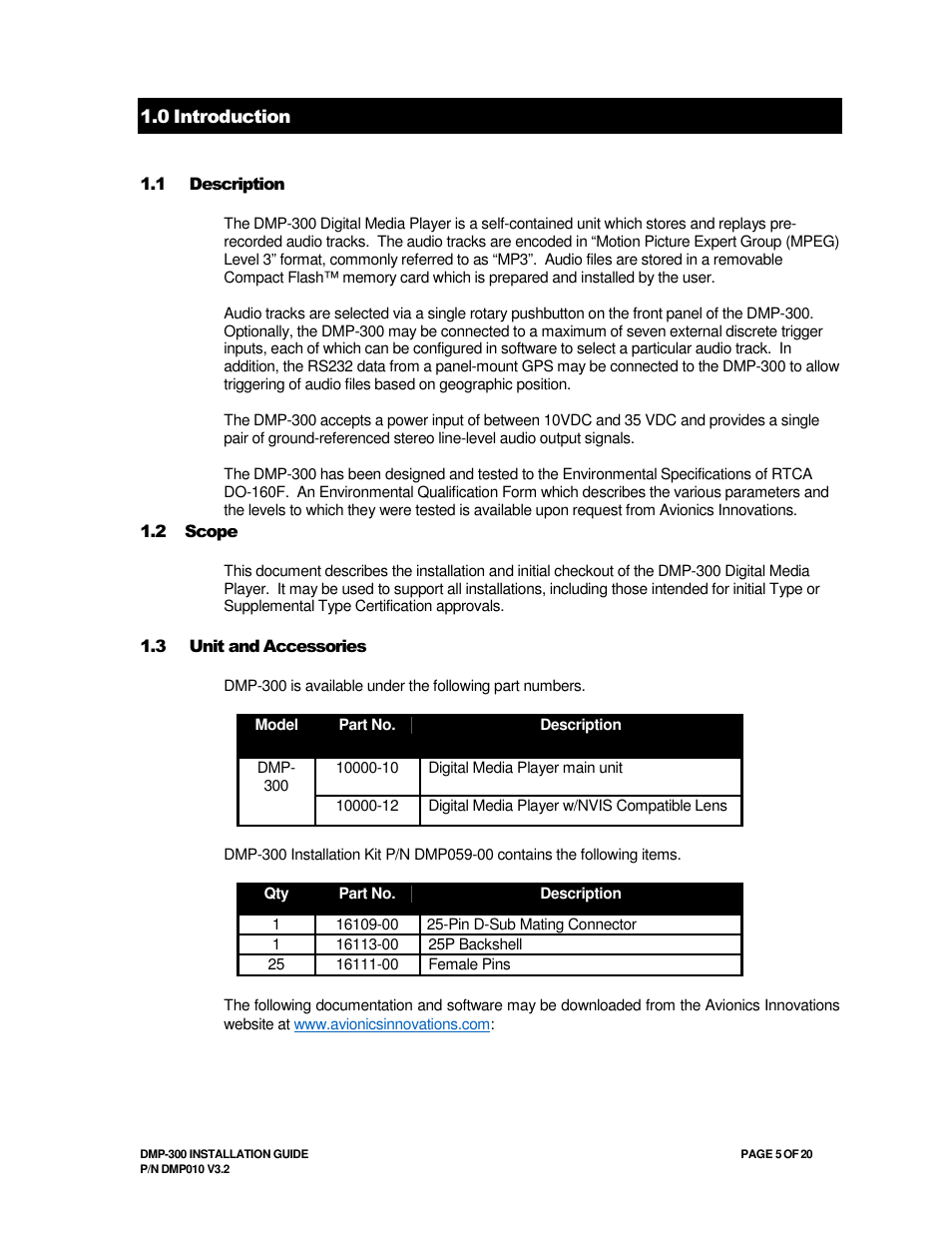 Avionics Innovations DMP-300 (MP3 Player) Installation Manual User Manual | Page 5 / 20
