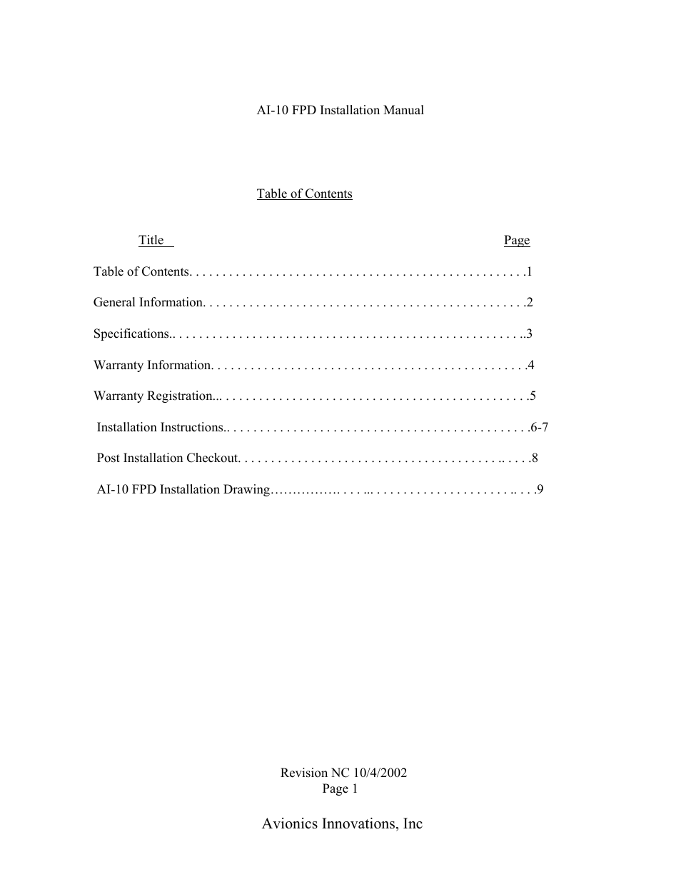 Avionics innovations, inc | Avionics Innovations FPD 10 (Flat Panel Display) User Manual | Page 2 / 11