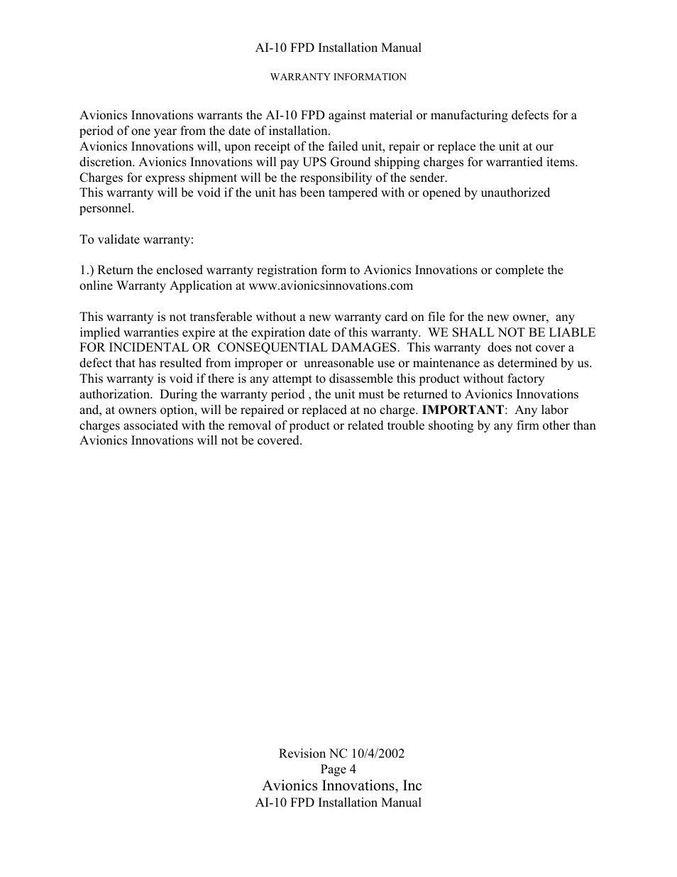Avionics innovations, inc | Avionics Innovations FPD 10 (Flat Panel Display) User Manual | Page 5 / 11