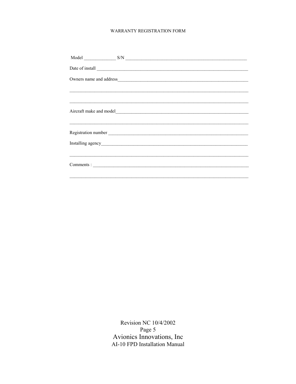 Avionics innovations, inc | Avionics Innovations FPD 10 (Flat Panel Display) User Manual | Page 6 / 11