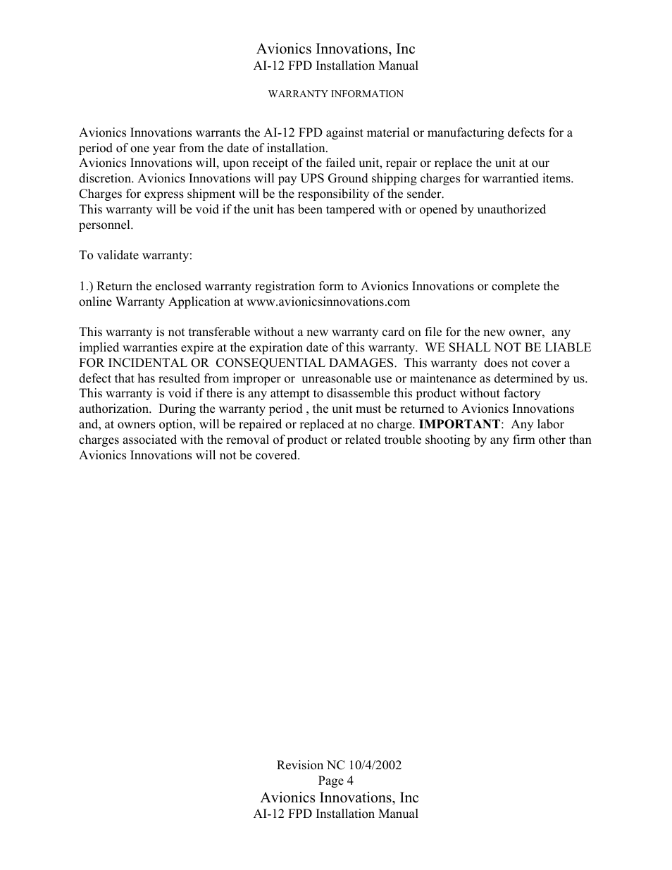 Avionics innovations, inc | Avionics Innovations FPD 12 (Flat Panel Display) User Manual | Page 5 / 11