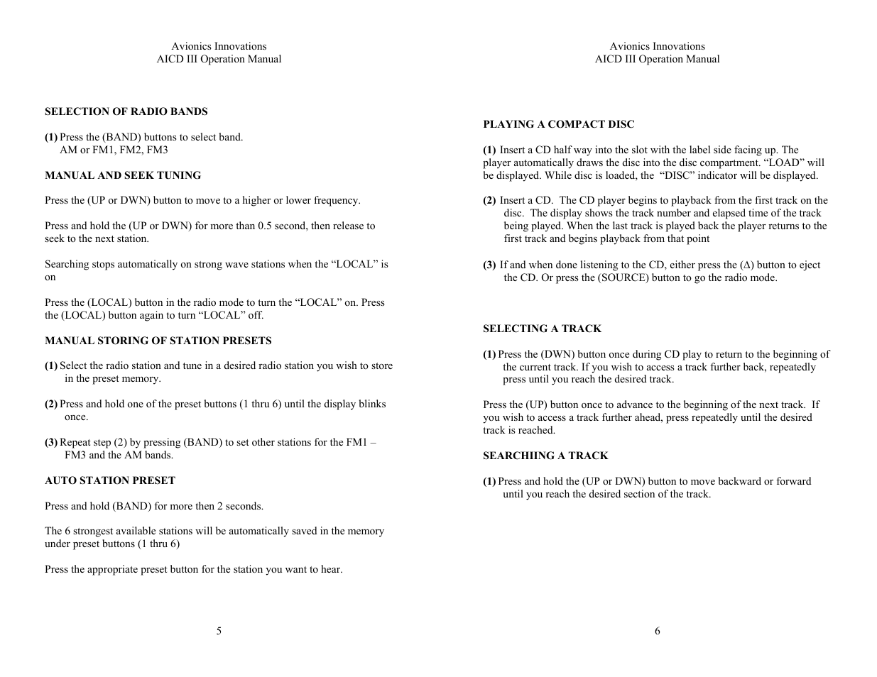 Precautions, Temperature, Moisture condensation | Damaged disc, Irregular shaped discs, Proper handling, Caution for new discs | Avionics Innovations AICD-III (AM/FM CD Player) Operation Manual User Manual | Page 3 / 6