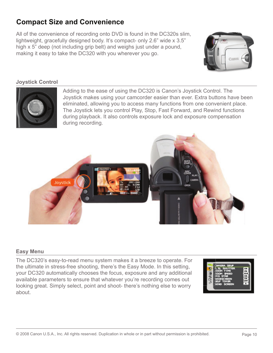 Compact size and convenience | Canon DC 320 User Manual | Page 10 / 19