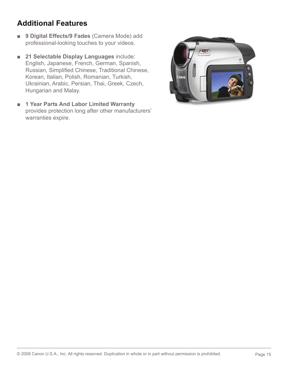 Additional features | Canon DC 320 User Manual | Page 15 / 19