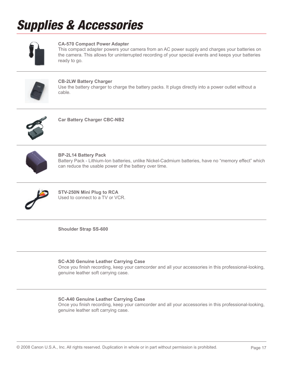 Supplies & accessories | Canon DC 320 User Manual | Page 17 / 19