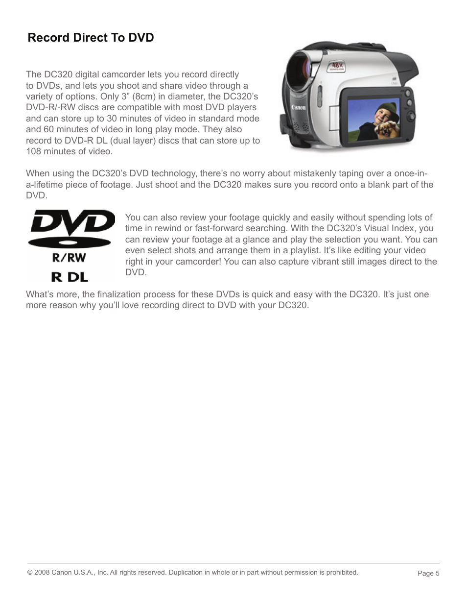 Record direct to dvd | Canon DC 320 User Manual | Page 5 / 19