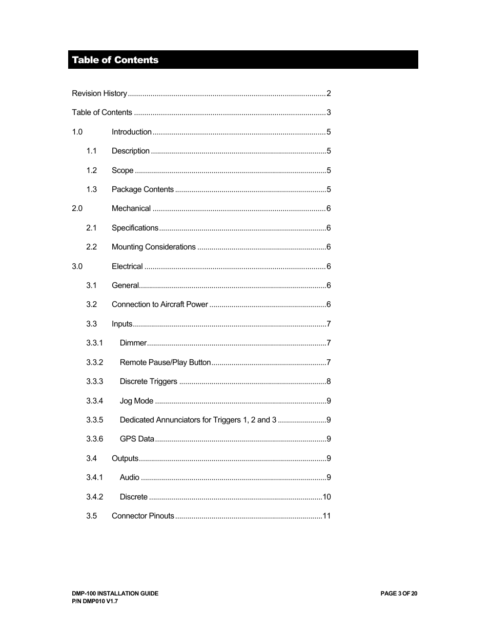 Avionics Innovations DMP-100 (MP3 Player) Installation Manual User Manual | Page 3 / 20