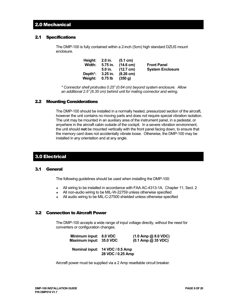 Avionics Innovations DMP-100 (MP3 Player) Installation Manual User Manual | Page 6 / 20