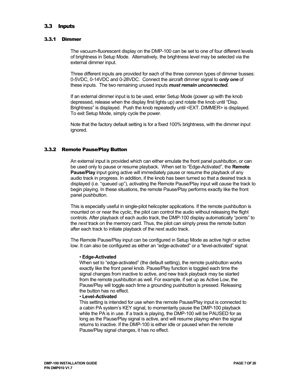 Avionics Innovations DMP-100 (MP3 Player) Installation Manual User Manual | Page 7 / 20