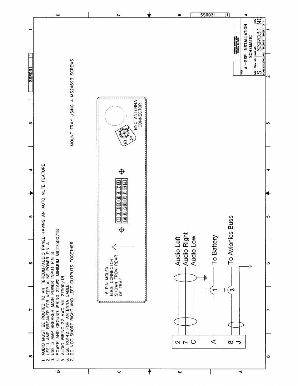Avionics Innovations SSR (Panel Mounted Sirius Satellite Receiver) P/N: SSR019 Installation Manual User Manual | Page 9 / 9
