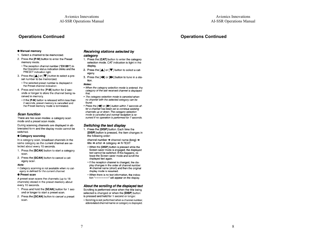 Names of buttons and their functions | Avionics Innovations SSR (Panel Mounted Sirius Satellite Receiver) P/N: SSR019 Operation Manual User Manual | Page 5 / 7