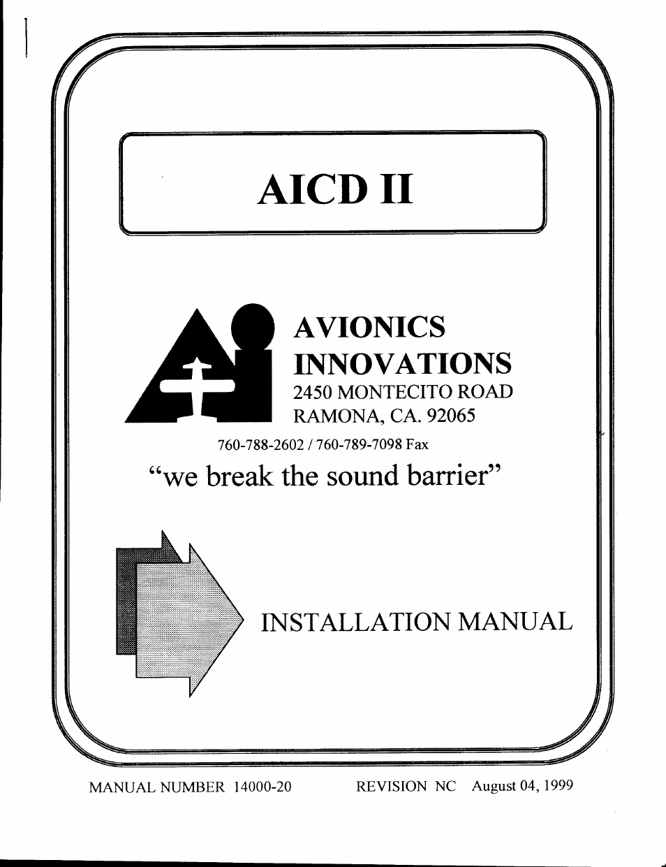 Avionics Innovations AI-CD II P/N: 14001-20 Installation Manual User Manual | 8 pages