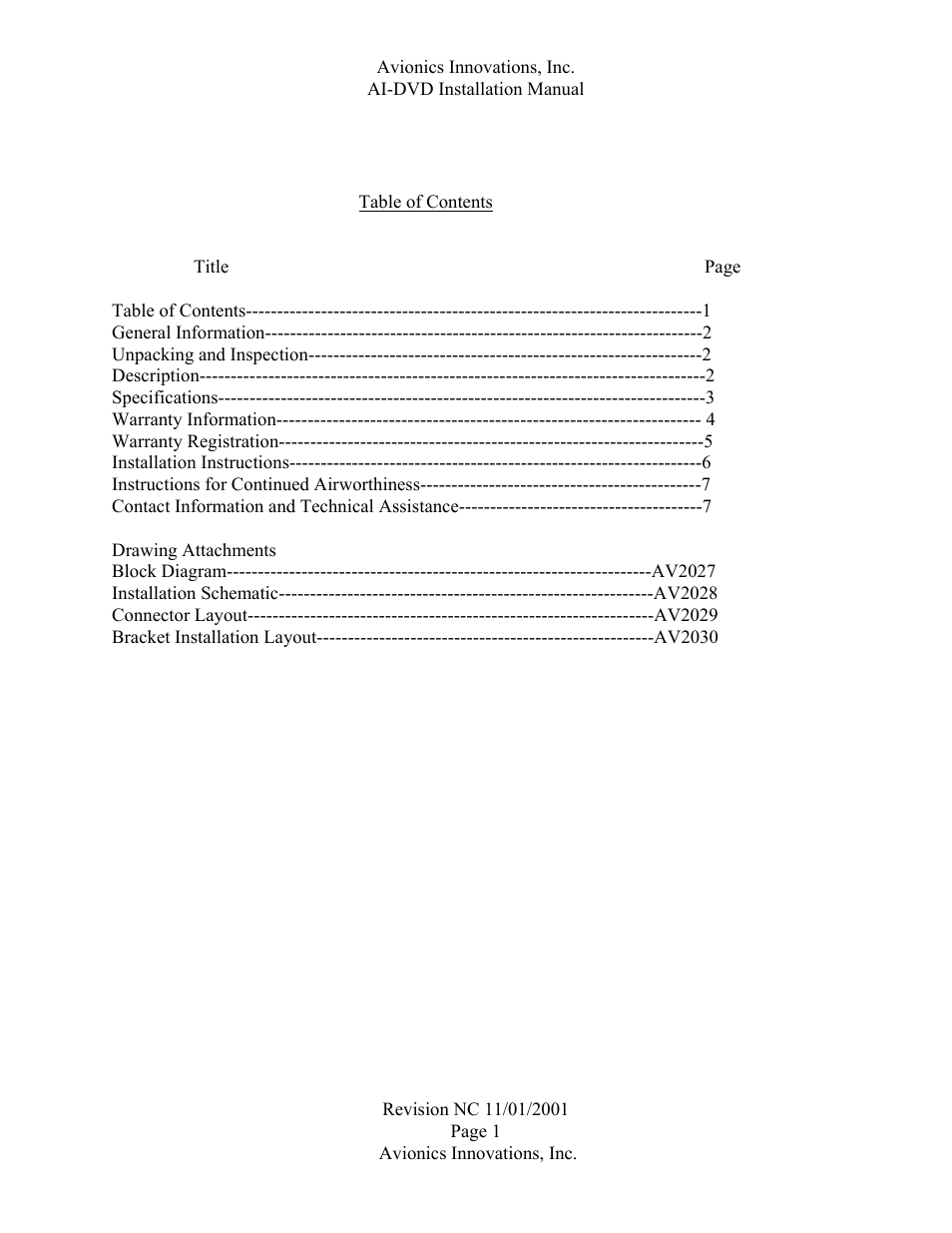 Avionics Innovations DVD/AM/FM Receiver P/N: AV2007 Installation Manual User Manual | Page 2 / 13