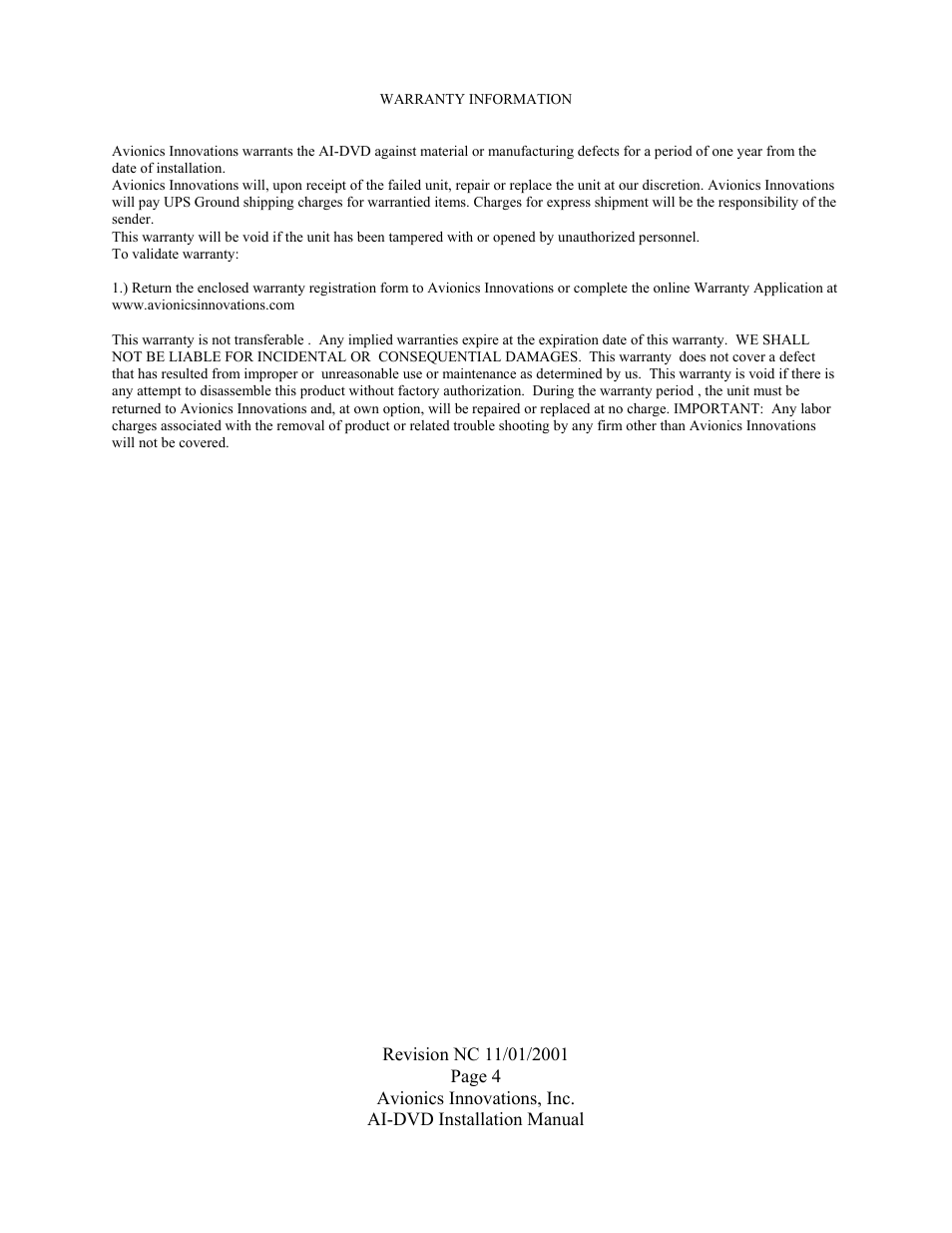 Avionics Innovations DVD/AM/FM Receiver P/N: AV2007 Installation Manual User Manual | Page 5 / 13