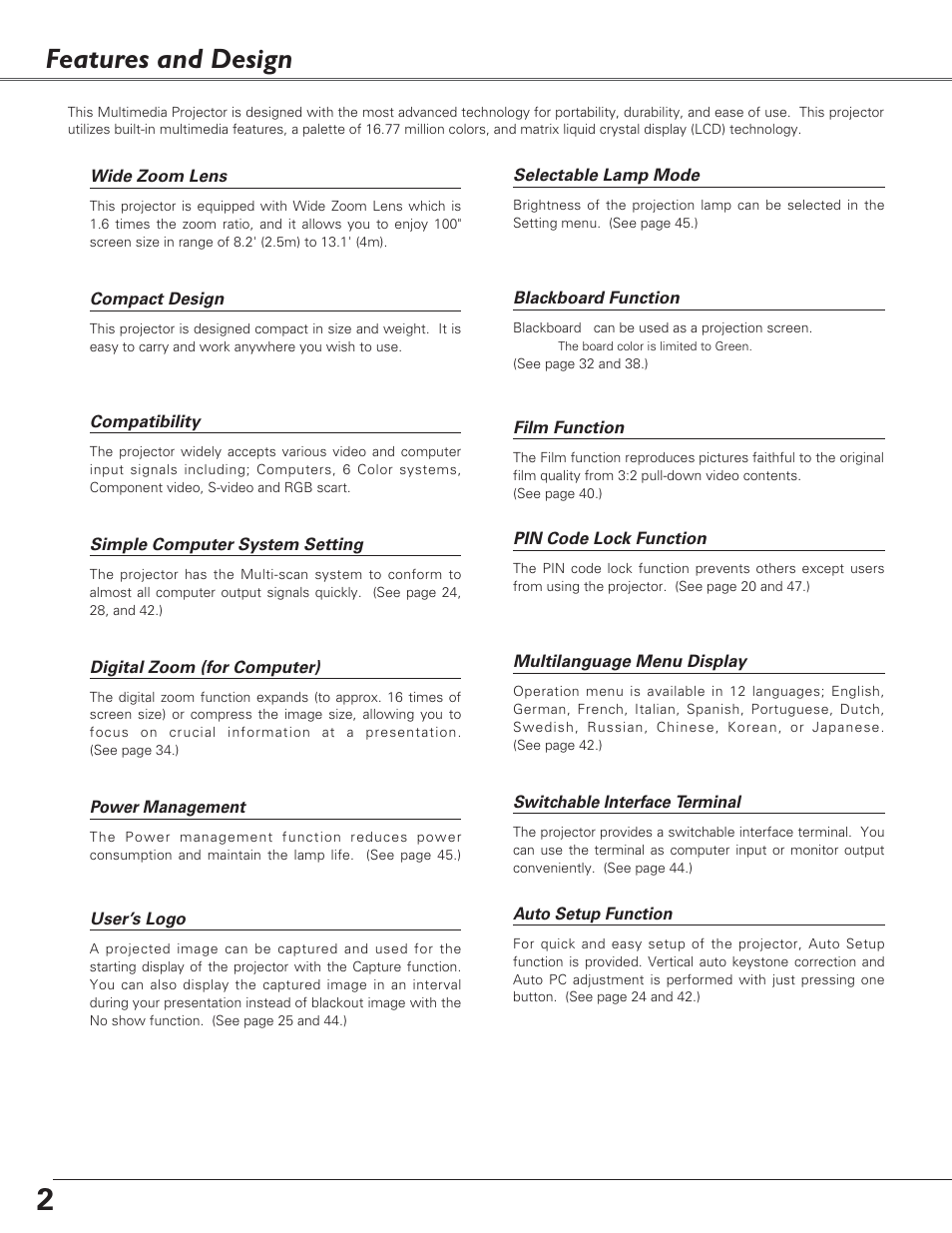 Features and design | Canon LV-7220  EN User Manual | Page 2 / 64