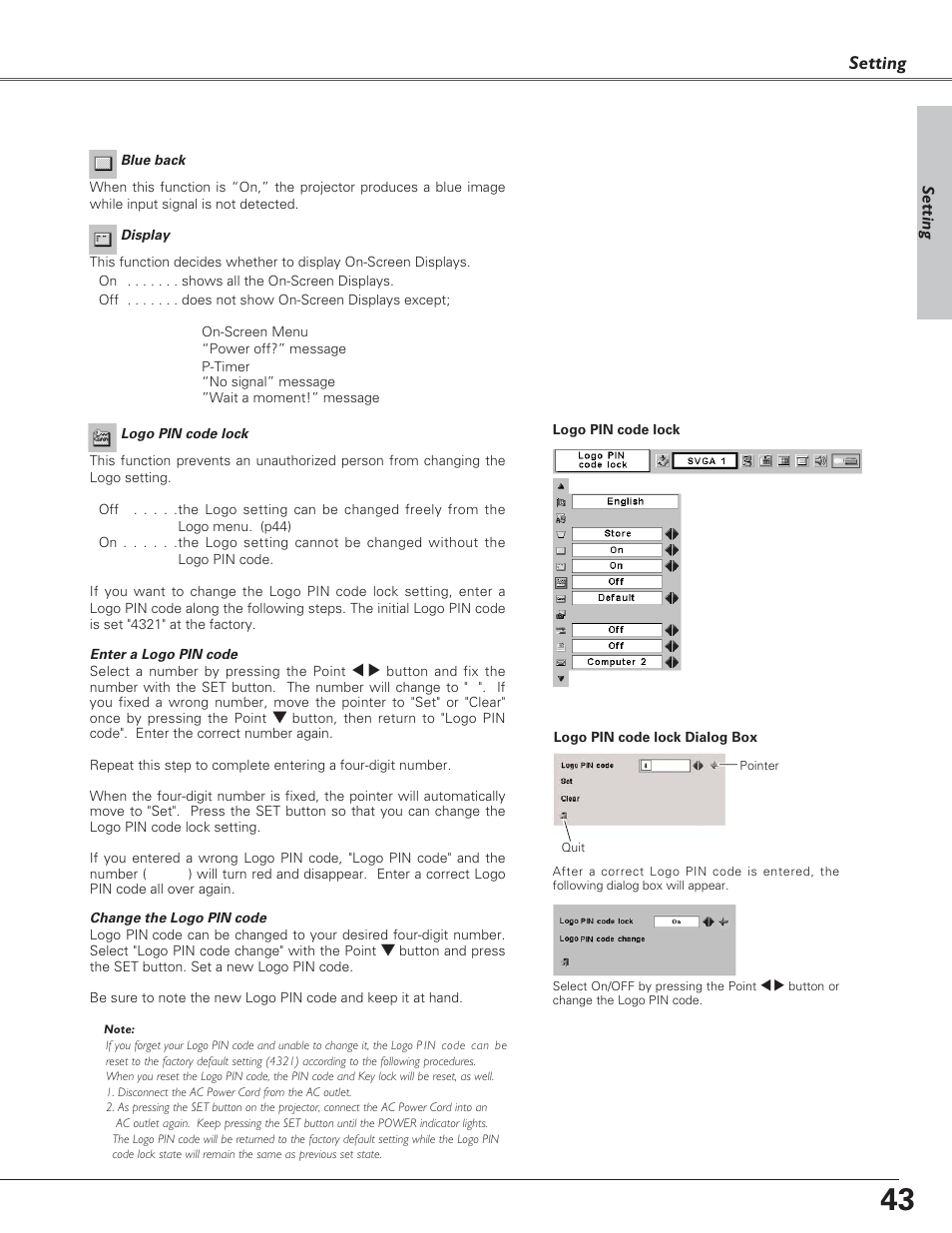 Setting | Canon LV-7220  EN User Manual | Page 43 / 64