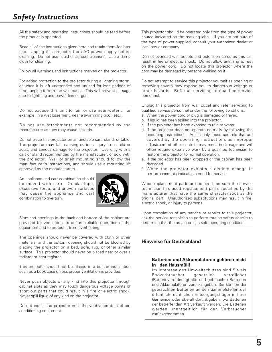 Safety instructions | Canon LV-7220  EN User Manual | Page 5 / 64